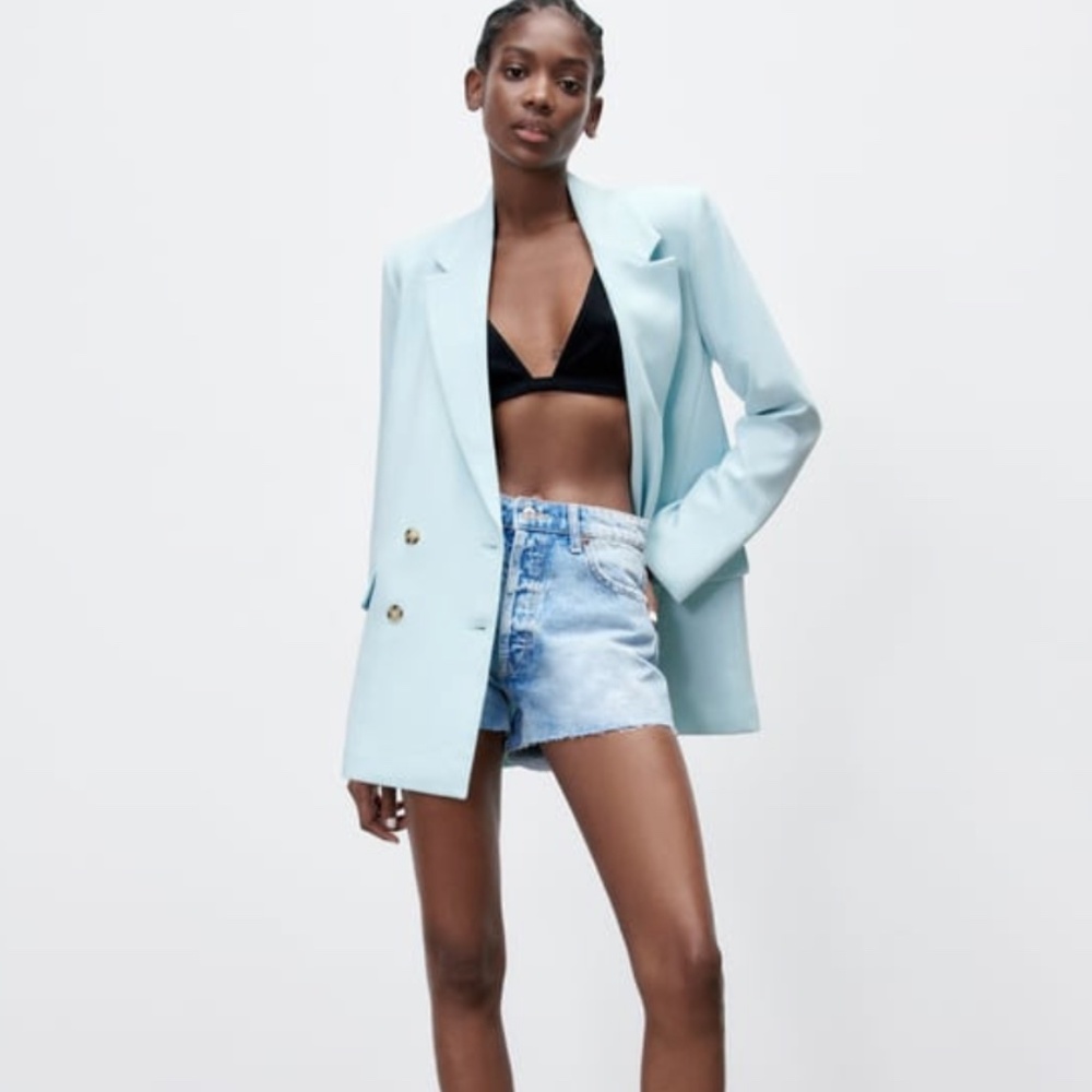 Zara Basic Flowy Blazer Sky Blue